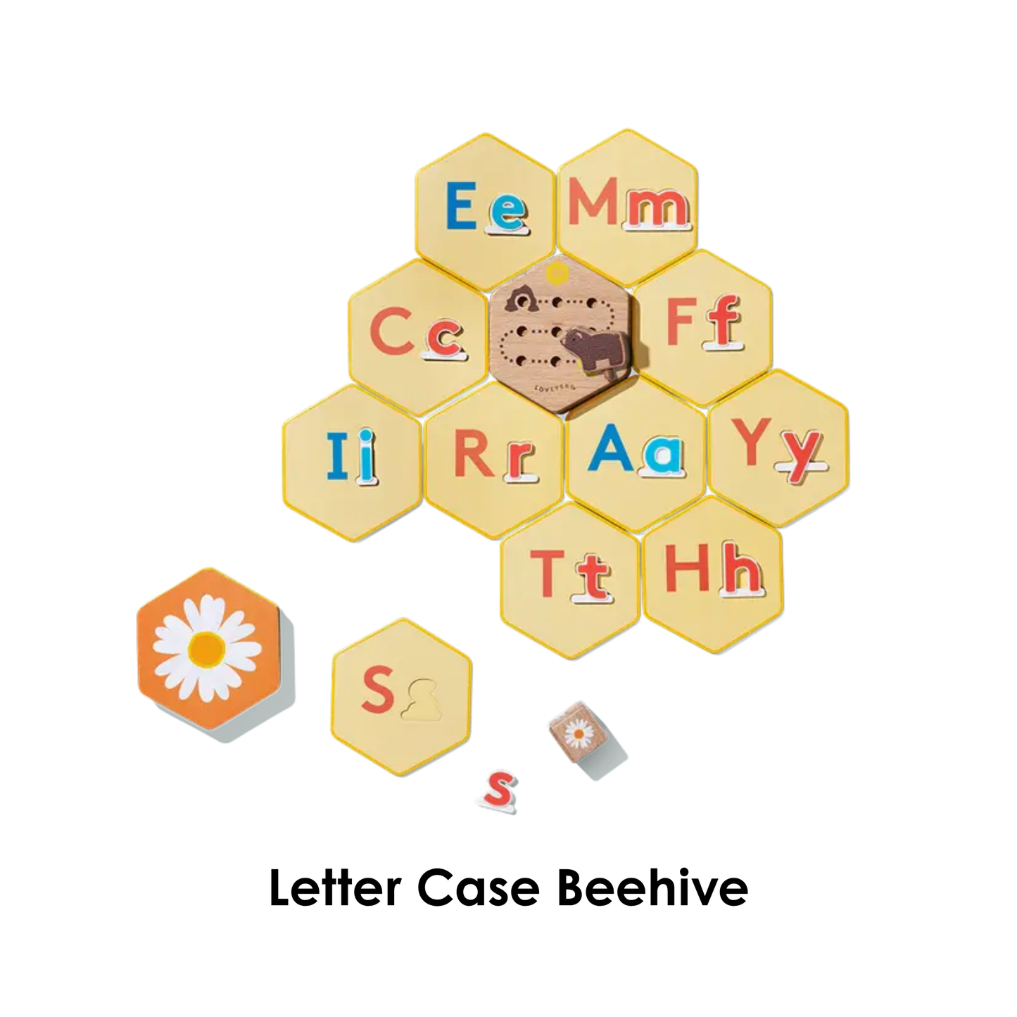 Reading for 4-5 Yrs Old: Wooden Letter Sound Blocks, Letter Case Beehive, Movable Alphabet & Spell & Check Slider