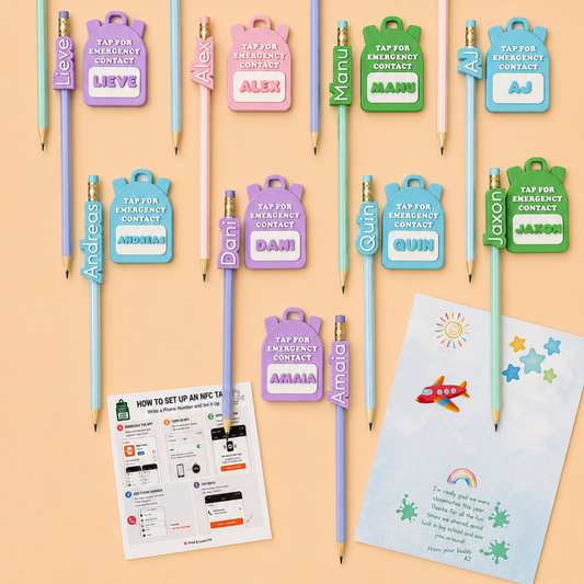 Personalized NFC Emergency Bag Tag & Pencil BUNDLE