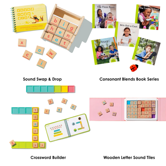 Reading for 5-6 Yrs Old: Sound Swap & Drop, Consonant Blends Books, Crossword Builder &  Wooden Letter Sound Tiles