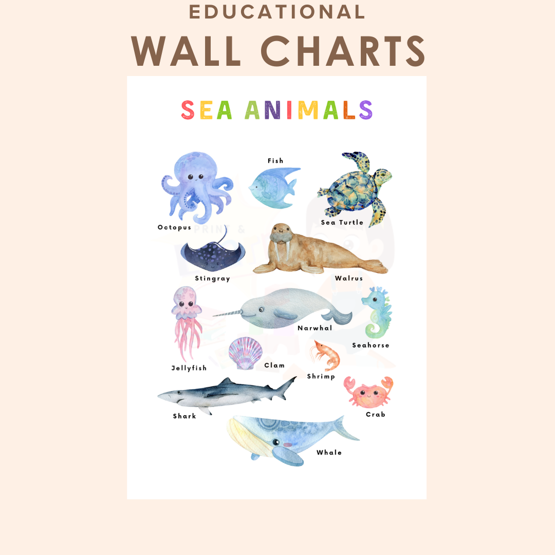 Educational Wall Charts Sea Animals Print and Learn PH