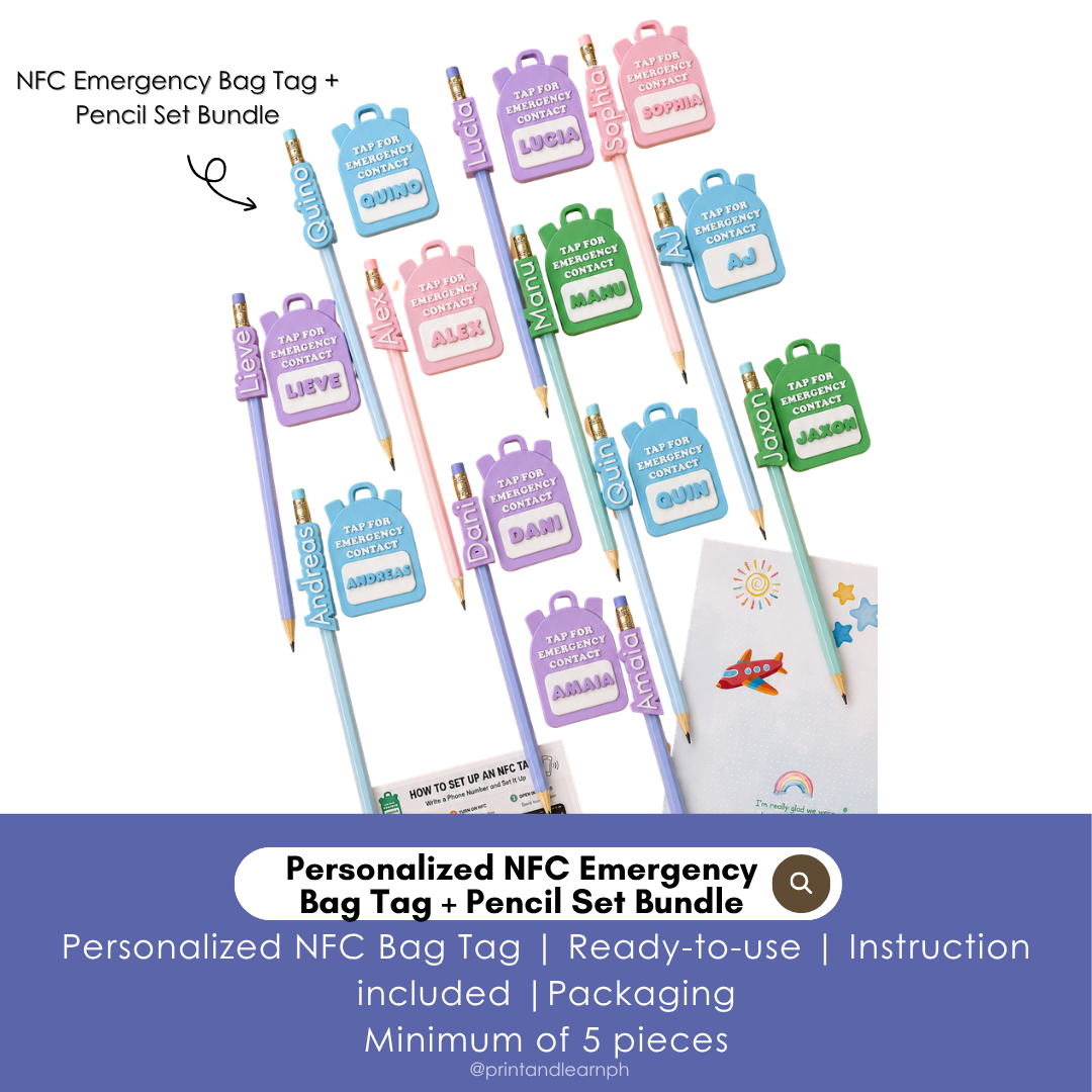 Personalized NFC Emergency Bag Tag & Pencil BUNDLE